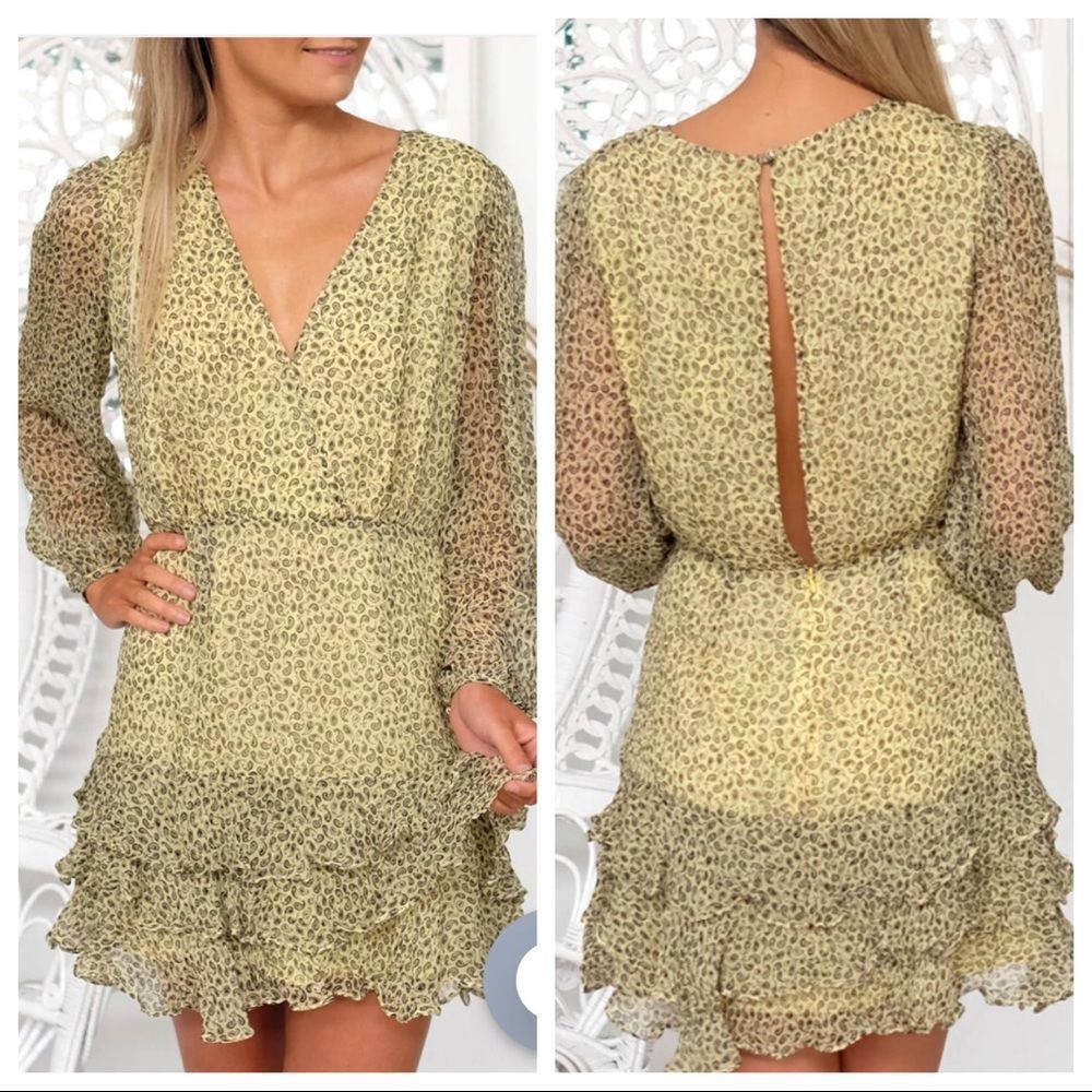 Revolve Stevie May French Vanilla Paisley Open Back Ruffle Mini Dress Yellow